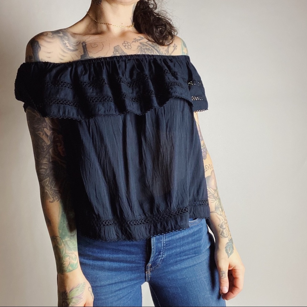 ARITZIA WILFRED Hollande Off Shoulder Top Black XS - Picture 2 of 7